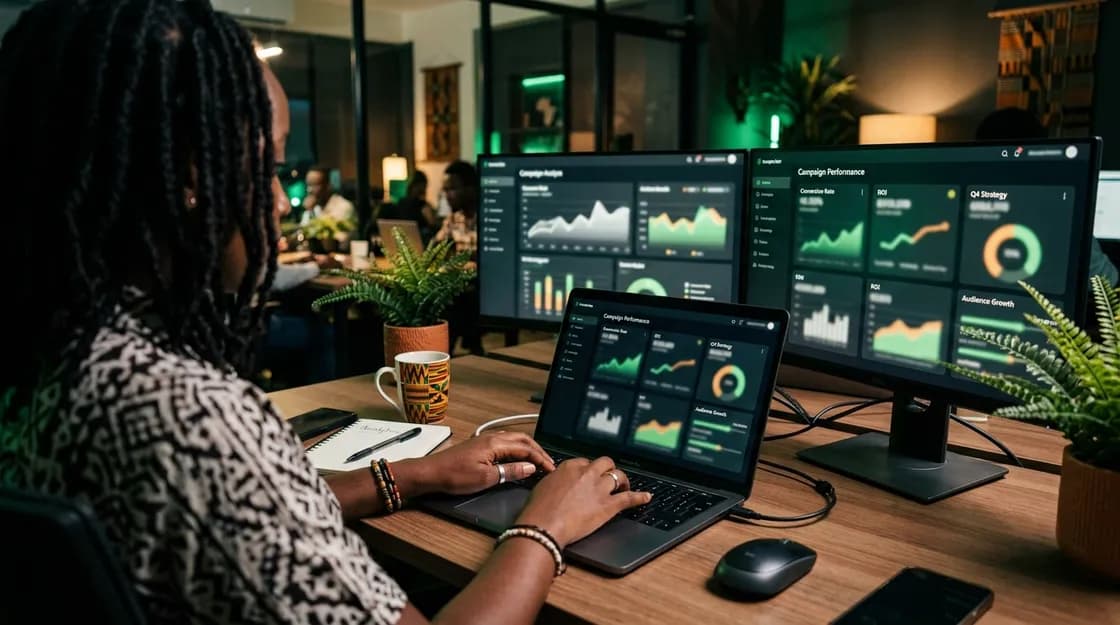 A Boldrise Marketing specialist analysing live campaign performance dashboards